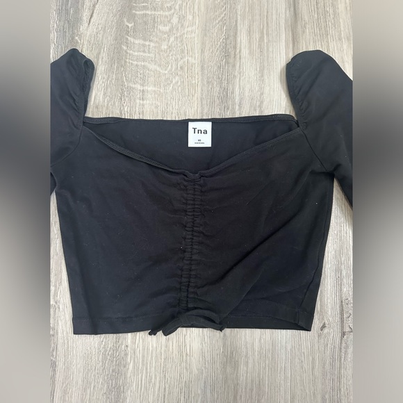 Aritzia TNA tie front long sleeve top, size Xs, black - Picture 2 of 4